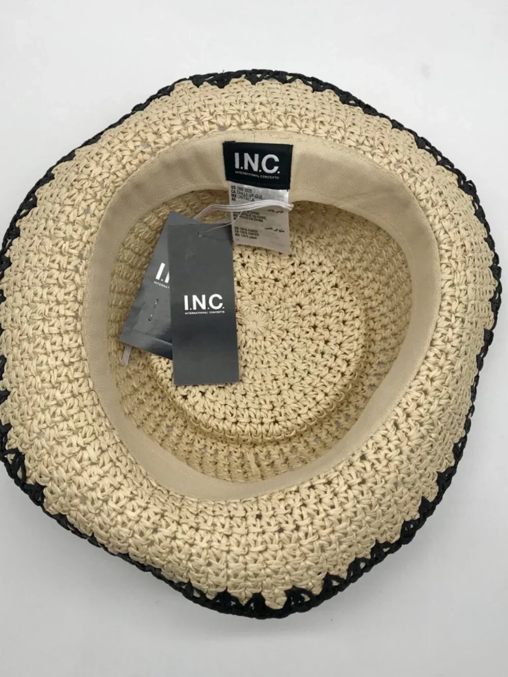 I.N.C. International Concepts Medium Beige & Black Crochet Bucket Hat